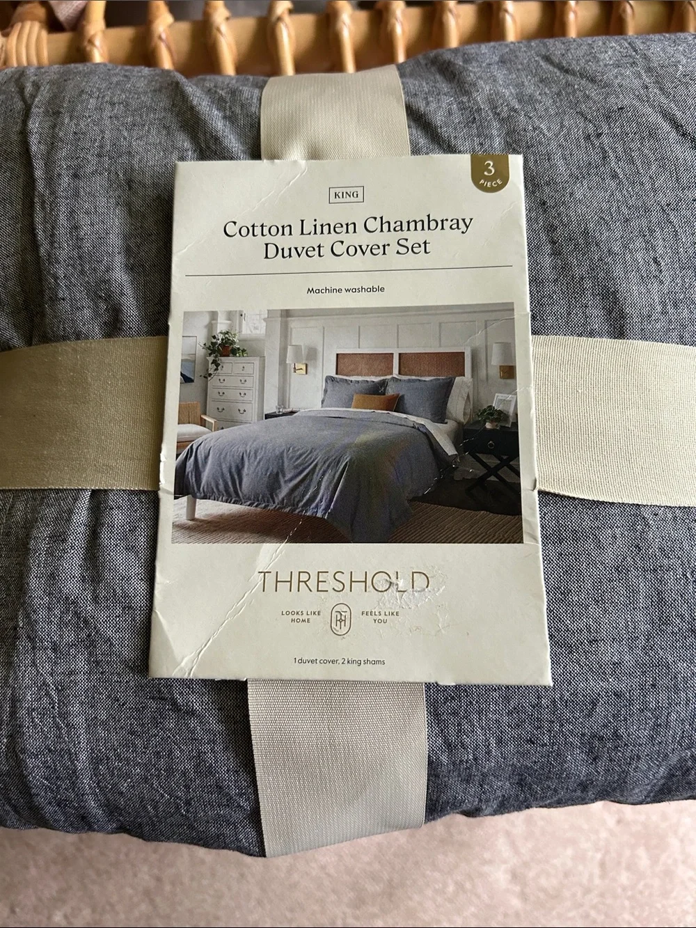 Threshold King Cotton Linen Chambray Duvet Cover Set - Navy